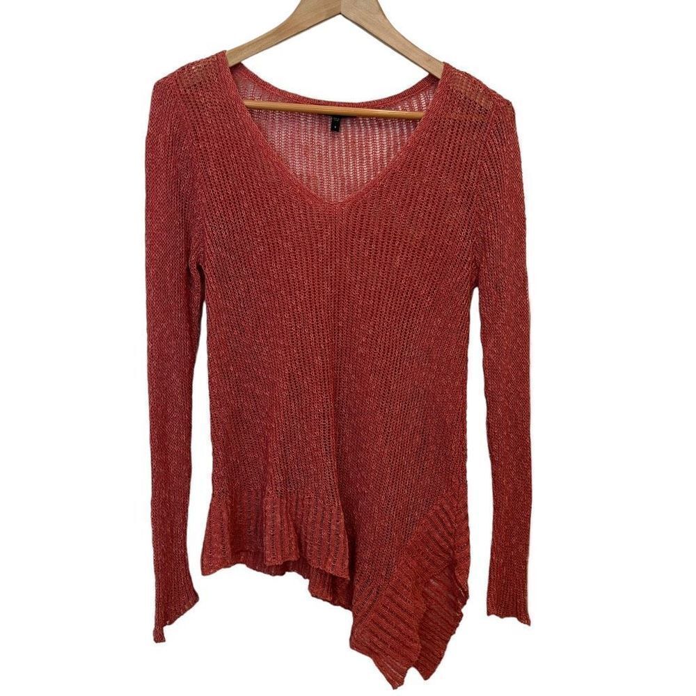 Eileen Fisher Salmon Open Knit Asymmetrical Hem Tunic Sweater Size S